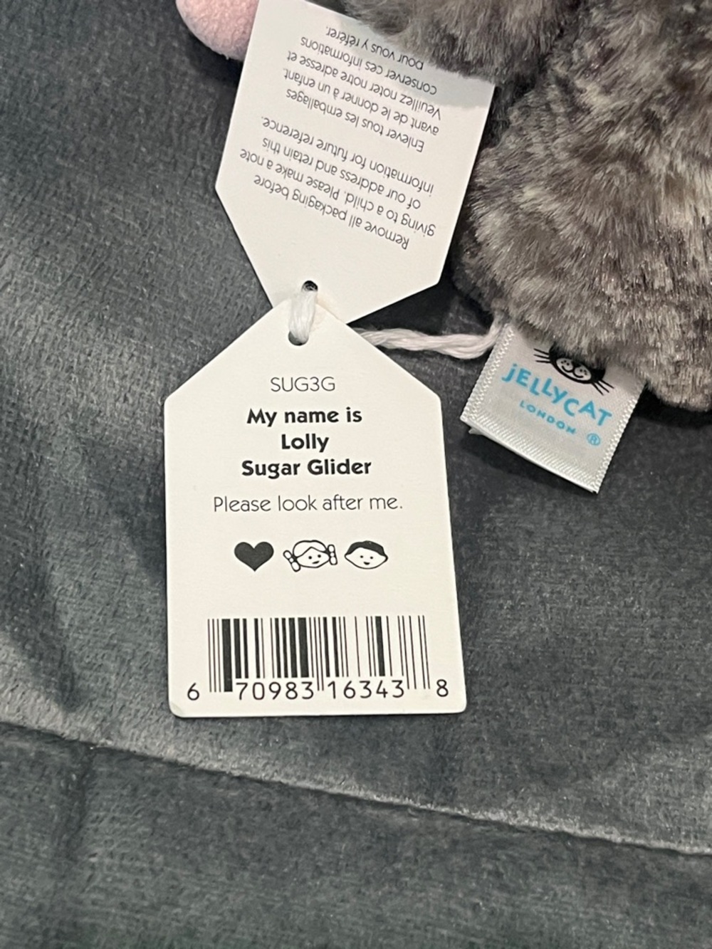 Jellycat Lolly Sugar Glider Beige, Gray Cream Plush, Approx. 5.5”, New with Tags - Picture 10 of 16